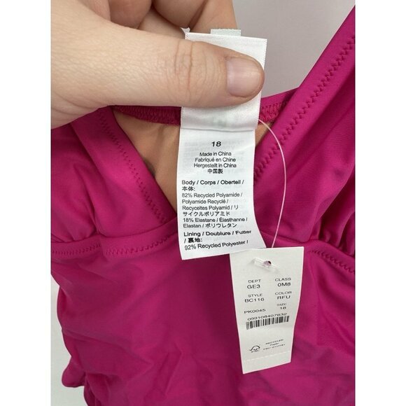 J. Crew Women's Pink Ruched V-Neck One-Piece Swimsuit Size 18 Poolside NEW - Picture 5 of 7